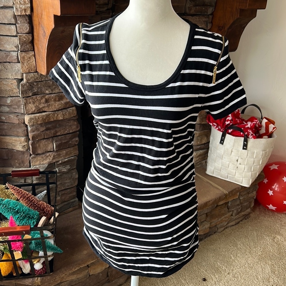 Stripe Short Sleeve Stretch Top